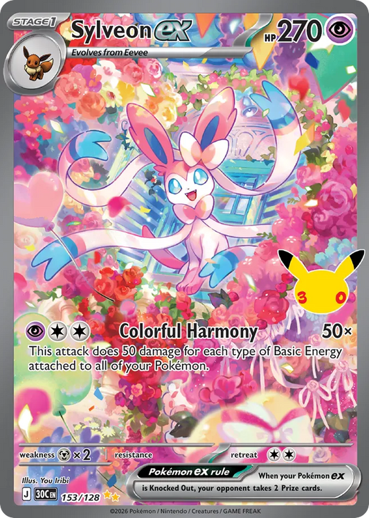 Sylveon ex Holofoil 153/128 30th Celebration Pokémon Card