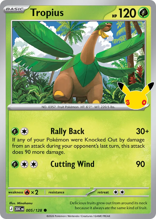 Tropius Non-Holo 005/128 30th Celebration Pokémon Card