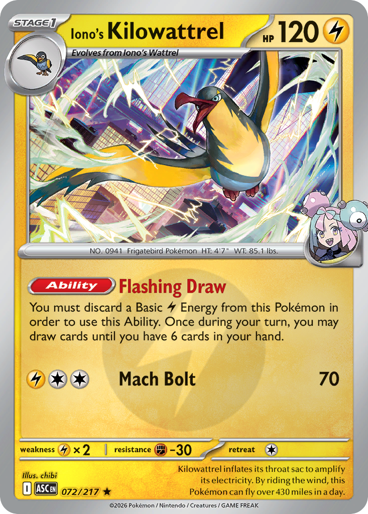 Iono's Kilowattrel Reverse 072/217 Ascended Heroes Pokémon Card