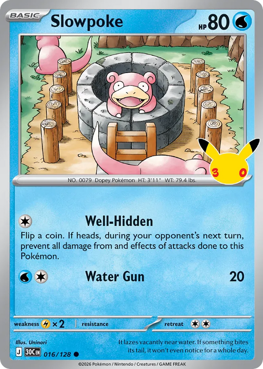 Slowpoke Non-Holo 016/128 30th Celebration Pokémon Card