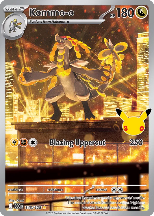 Kommo-o Holofoil 143/128 30th Celebration Pokémon Card
