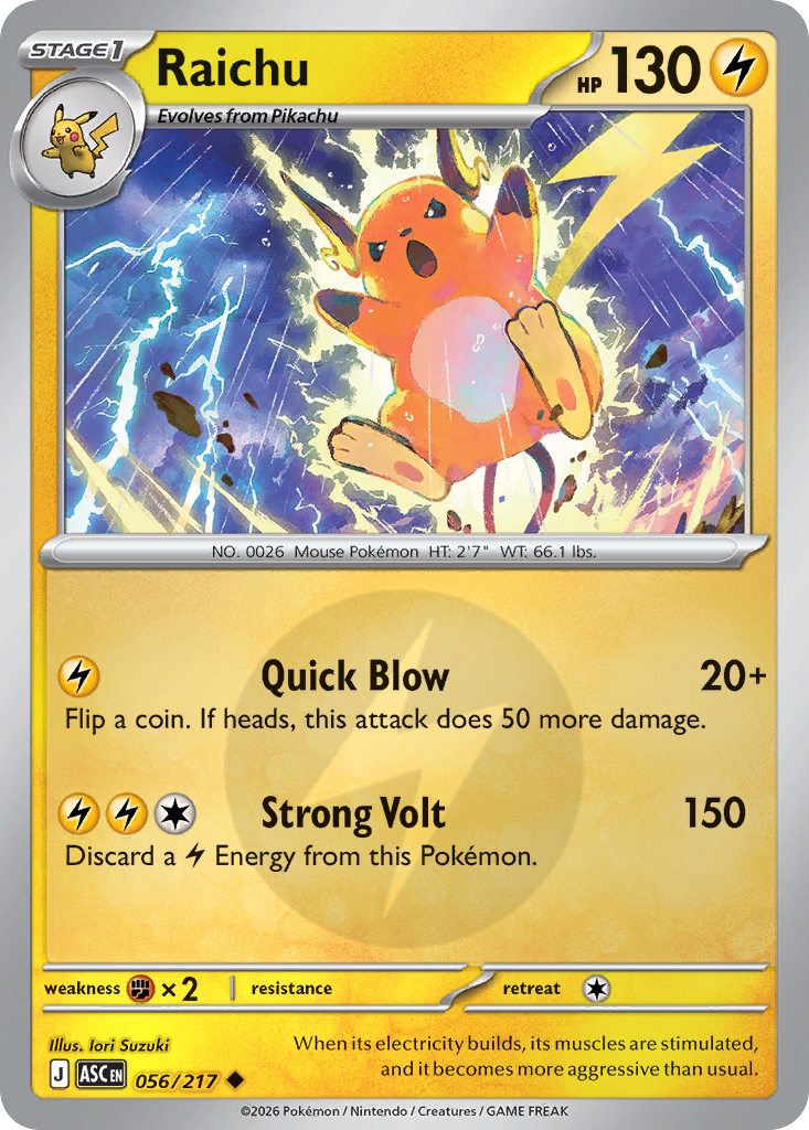 Raichu Reverse 056/217 Ascended Heroes Pokémon Card