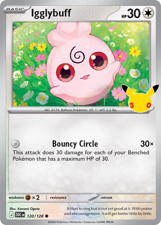 Igglybuff Non-Holo 120/128 30th Celebration Pokémon Card