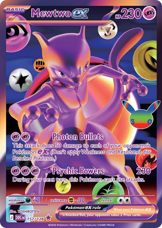 Mewtwo ex Holofoil 157/128 30th Celebration Pokémon Card