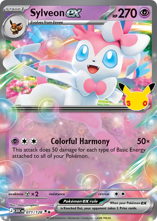 Sylveon ex Holofoil 071/128 30th Celebration Pokémon Card