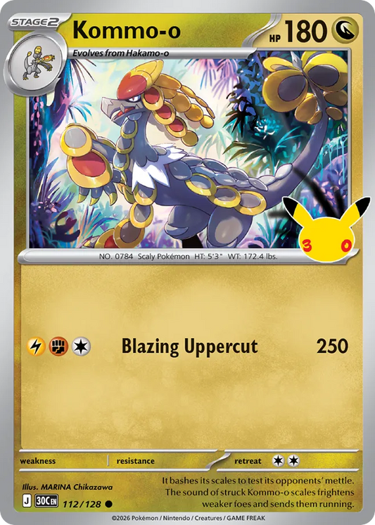 Kommo-o Non-Holo 112/128 30th Celebration Pokémon Card