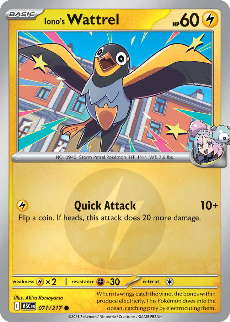 Iono's Wattrel Reverse 071/217 Ascended Heroes Pokémon Card