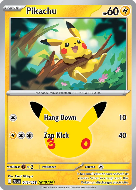 Pikachu Holofoil 041/128 30th Celebration Pokémon Card