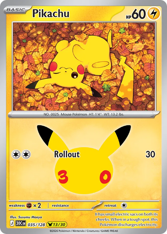 Pikachu Holofoil 035/128 30th Celebration Pokémon Card