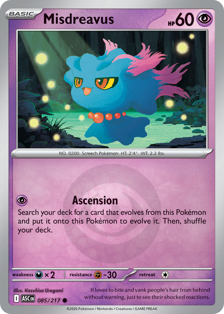 Misdreavus Reverse 085/217 Ascended Heroes Pokémon Card