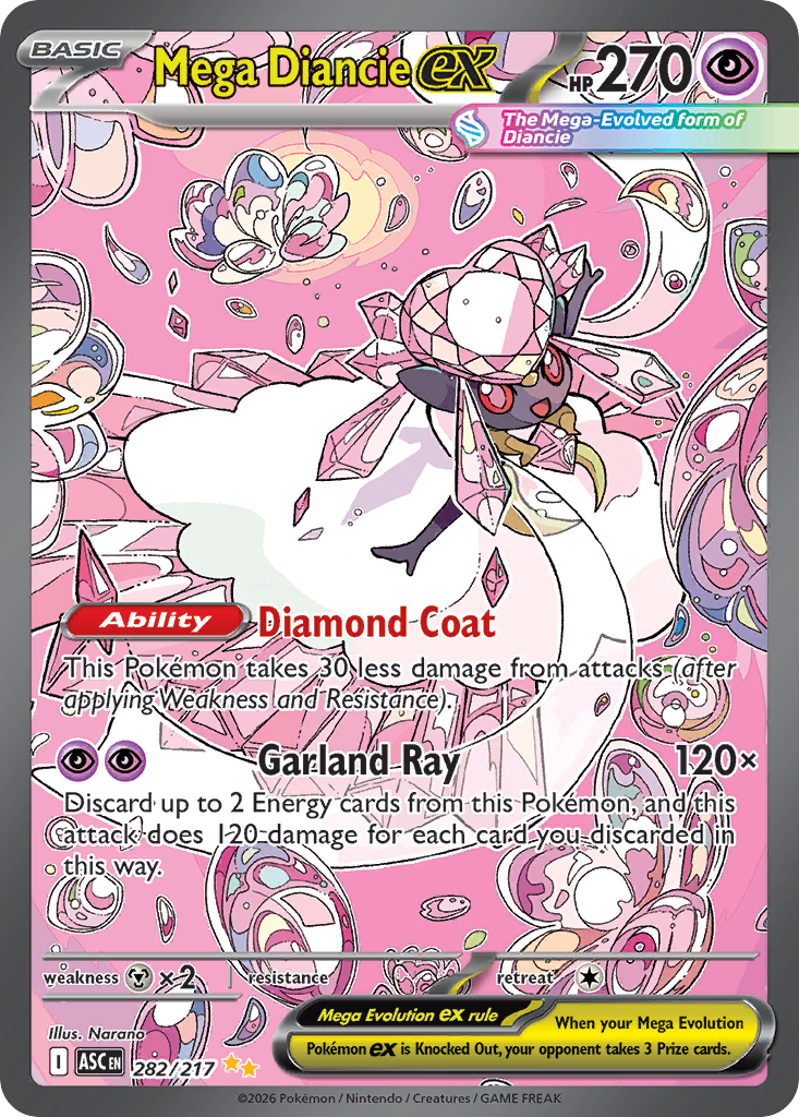 Mega Diancie ex Holofoil 282/217 Ascended Heroes Pokémon Card