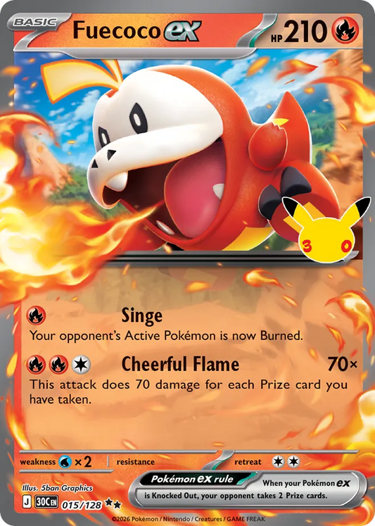 Fuecoco ex Holofoil 015/128 30th Celebration Pokémon Card