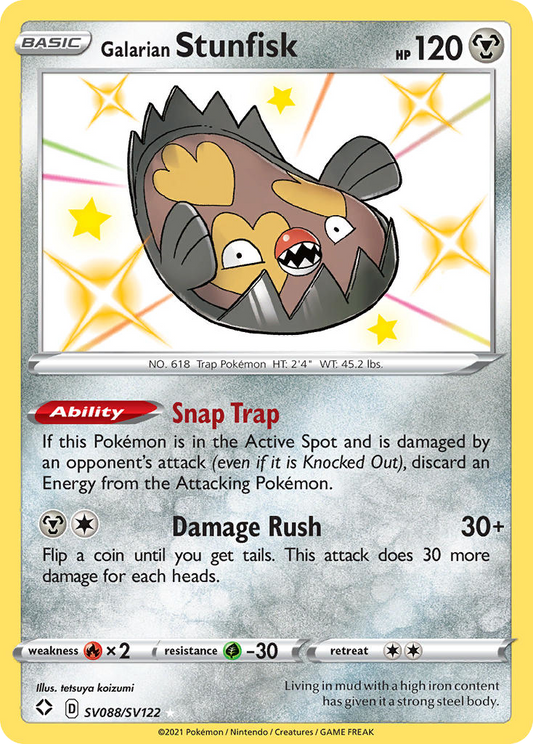 Galarian Stunfisk Holo 088/122 Shining Fates Shiny Vault Pokémon Card