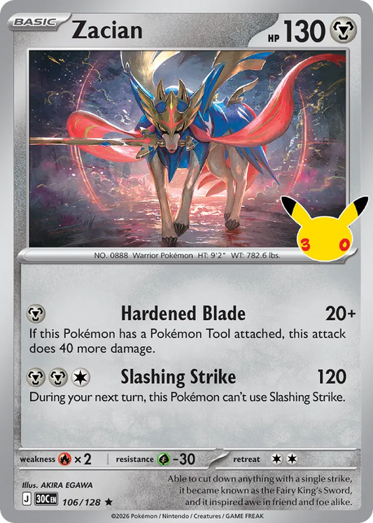 Zacian Non-Holo 106/128 30th Celebration Pokémon Card