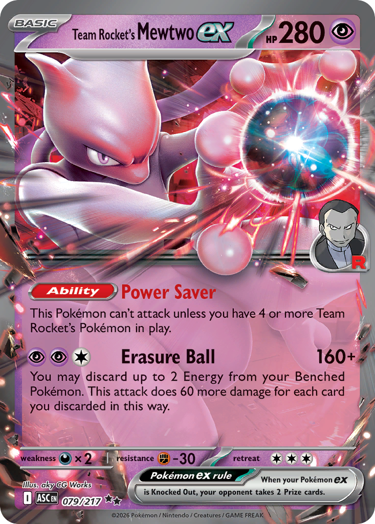 Team Rocket's Mewtwo ex Holofoil 079/217 Ascended Heroes Pokémon Card