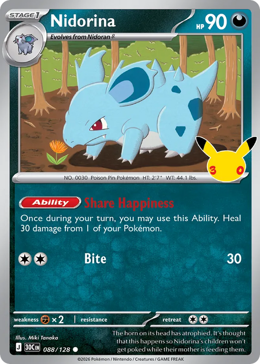 Nidorina Non-Holo 088/128 30th Celebration Pokémon Card