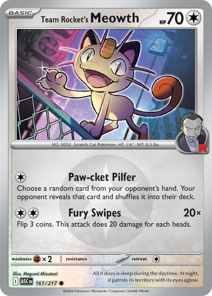 Team Rocket's Meowth Reverse 161/217 Ascended Heroes Pokémon Card