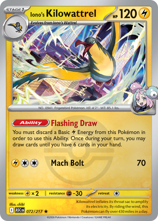Iono's Kilowattrel Reverse 072/217 Ascended Heroes Pokémon Card