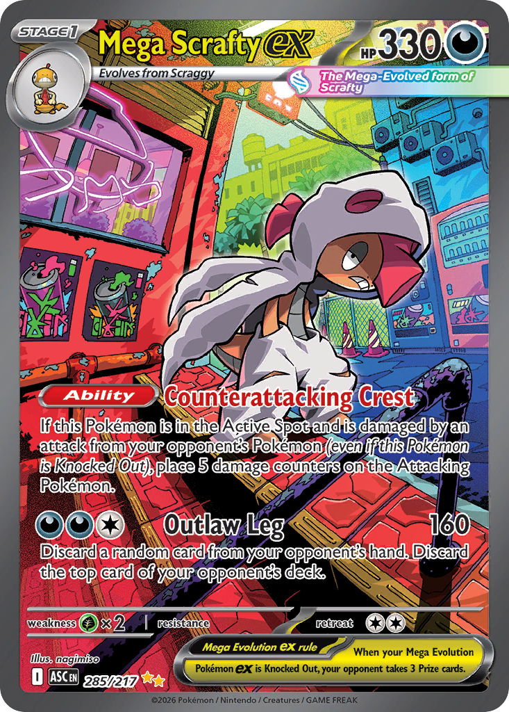Mega Scrafty ex Holofoil 285/217 Ascended Heroes Pokémon Card