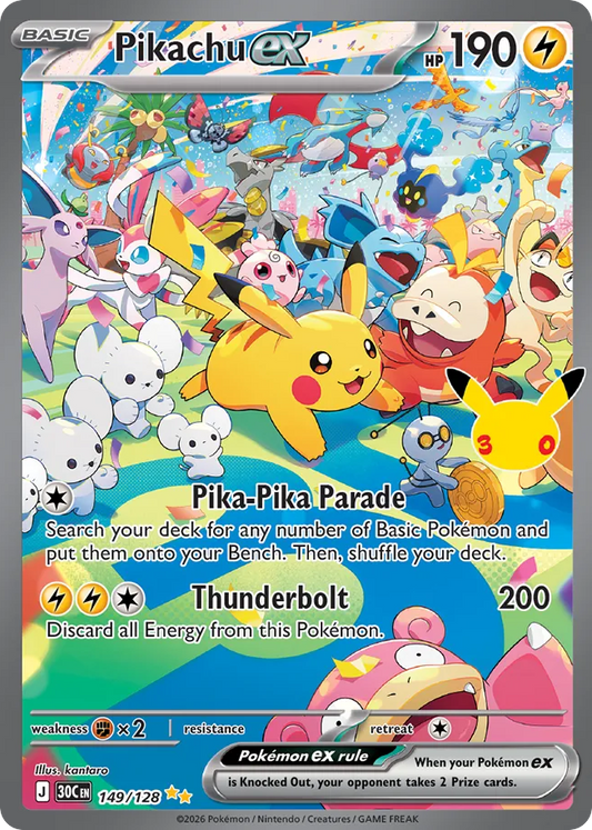 Pikachu ex Holofoil 149/128 30th Celebration Pokémon Card