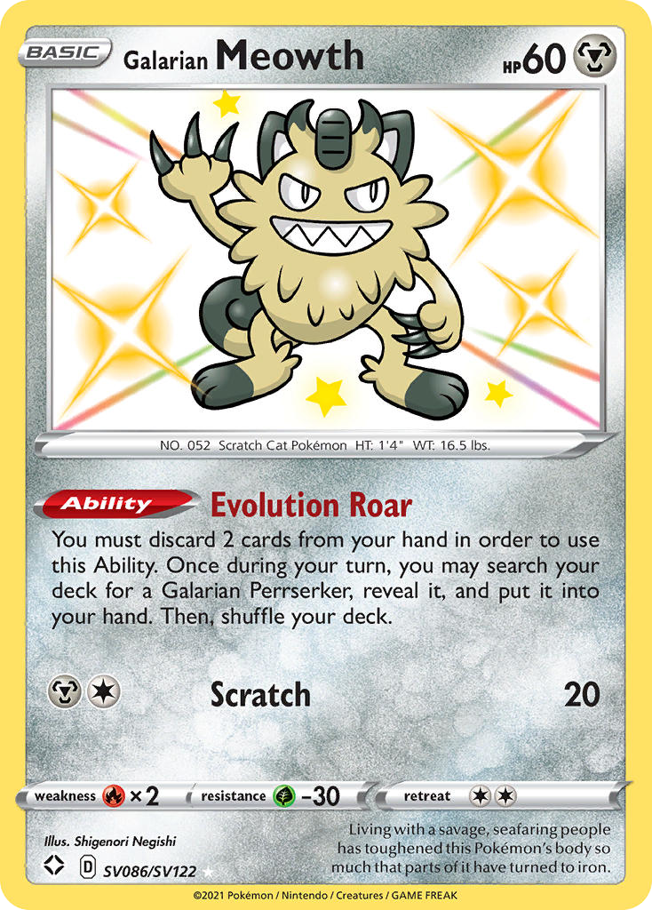 Galarian Meowth Holo 086/122 Shining Fates Shiny Vault Pokémon Card