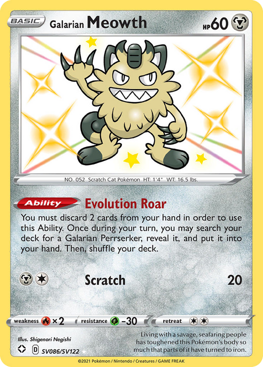 Galarian Meowth Holo 086/122 Shining Fates Shiny Vault Pokémon Card