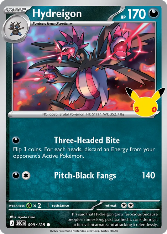 Hydreigon Non-Holo 099/128 30th Celebration Pokémon Card