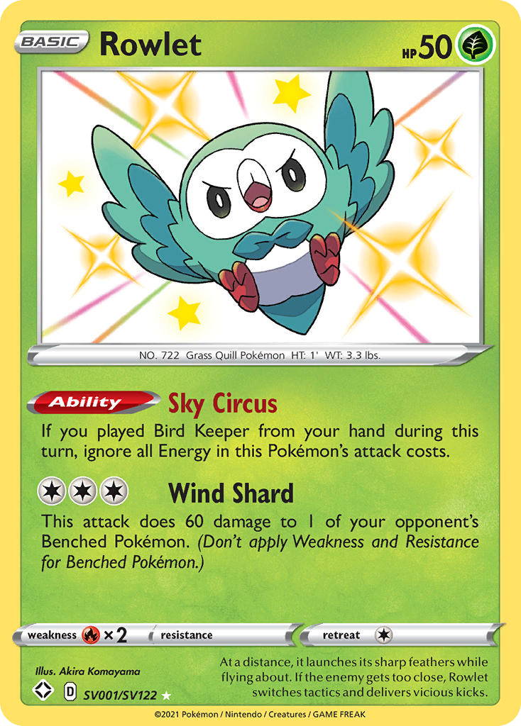 Rowlet Holo 001/122 Shining Fates Shiny Vault Pokémon Card