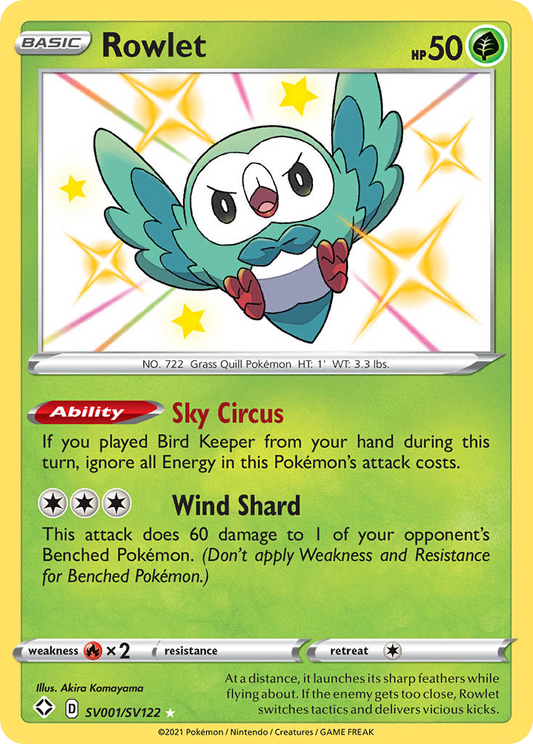 Rowlet Holo 001/122 Shining Fates Shiny Vault Pokémon Card