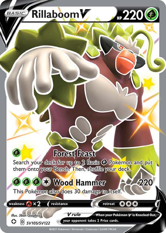 Rillaboom V Holo 105/122 Shining Fates Shiny Vault Pokémon Card