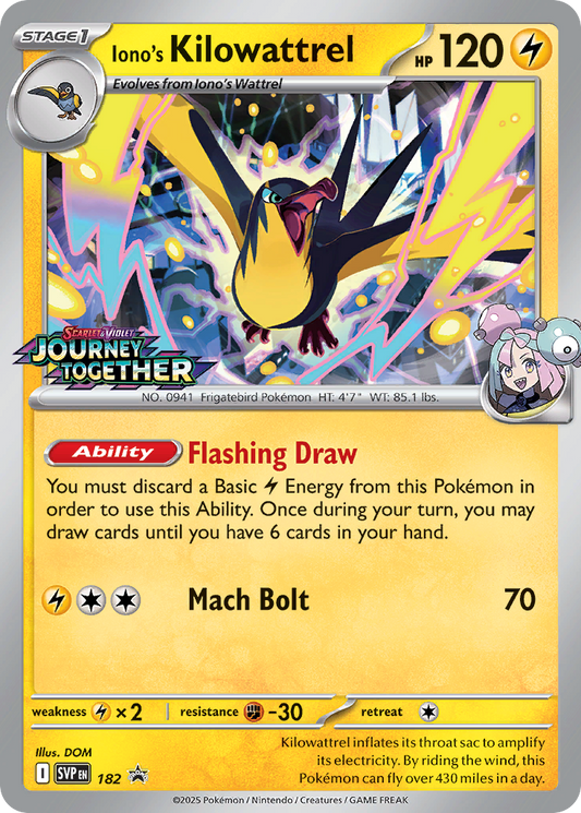 Iono's Kilowattrel Holo 182/225 SVP Black Star Promos Pokémon Card