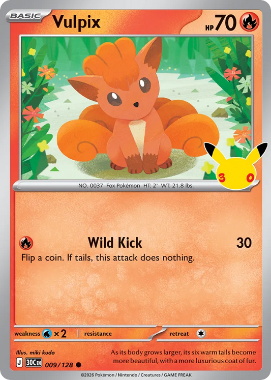 Vulpix Non-Holo 009/128 30th Celebration Pokémon Card