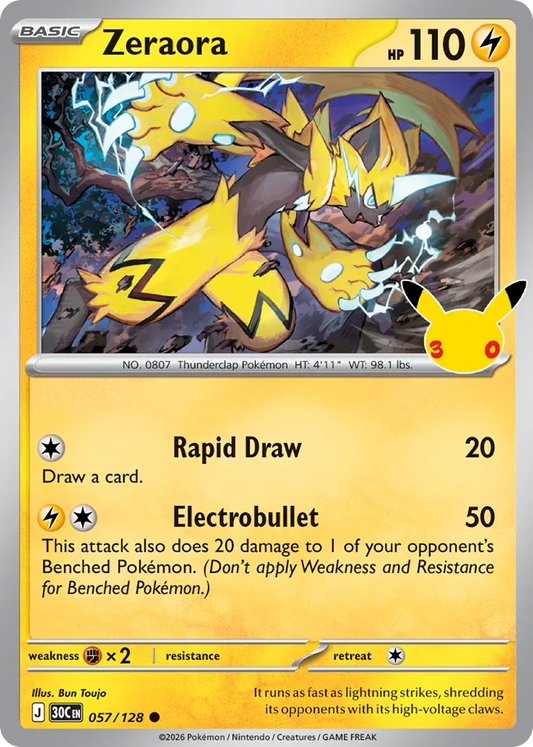 Zeraora Non-Holo 057/128 30th Celebration Pokémon Card
