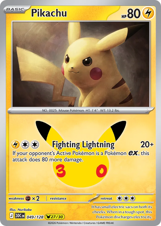 Pikachu Holofoil 049/128 30th Celebration Pokémon Card