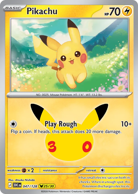 Pikachu Holofoil 047/128 30th Celebration Pokémon Card