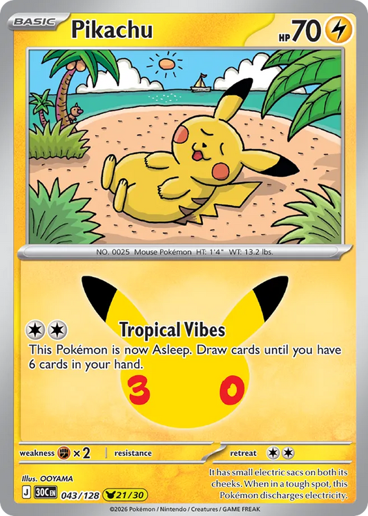 Pikachu Holofoil 043/128 30th Celebration Pokémon Card