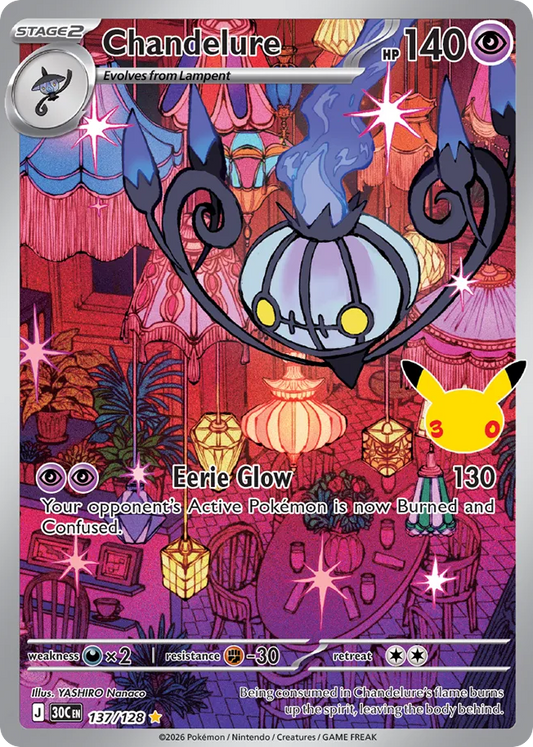 Chandelure Holofoil 137/128 30th Celebration Pokémon Card