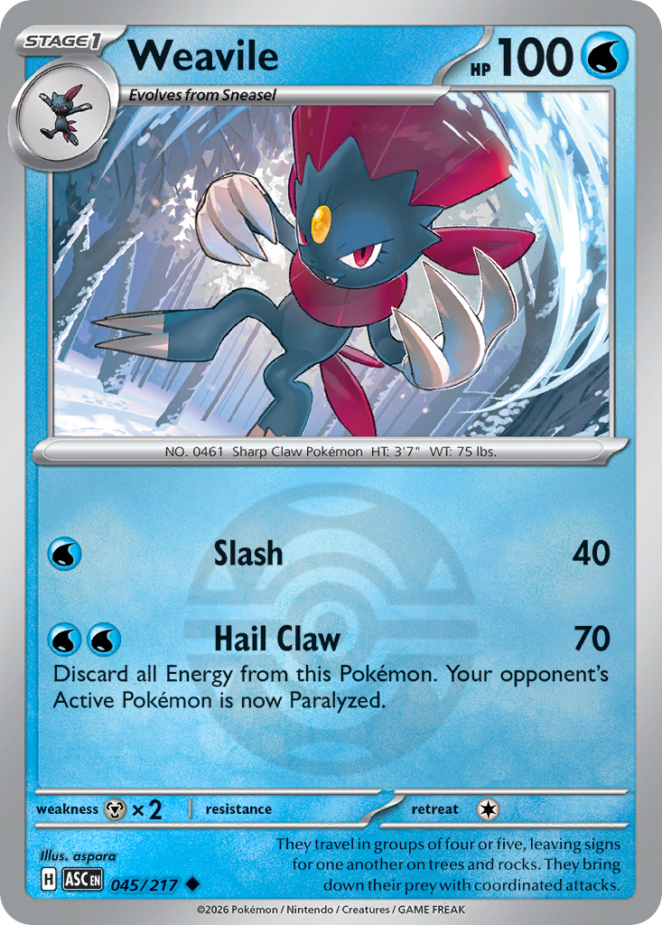 Weavile Reverse 045/217 Ascended Heroes Pokémon Card