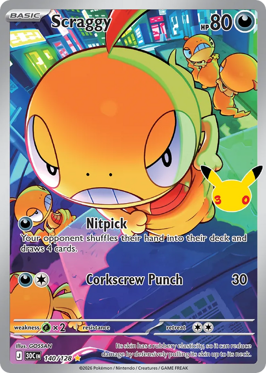 Scraggy Holofoil 140/128 30th Celebration Pokémon Card
